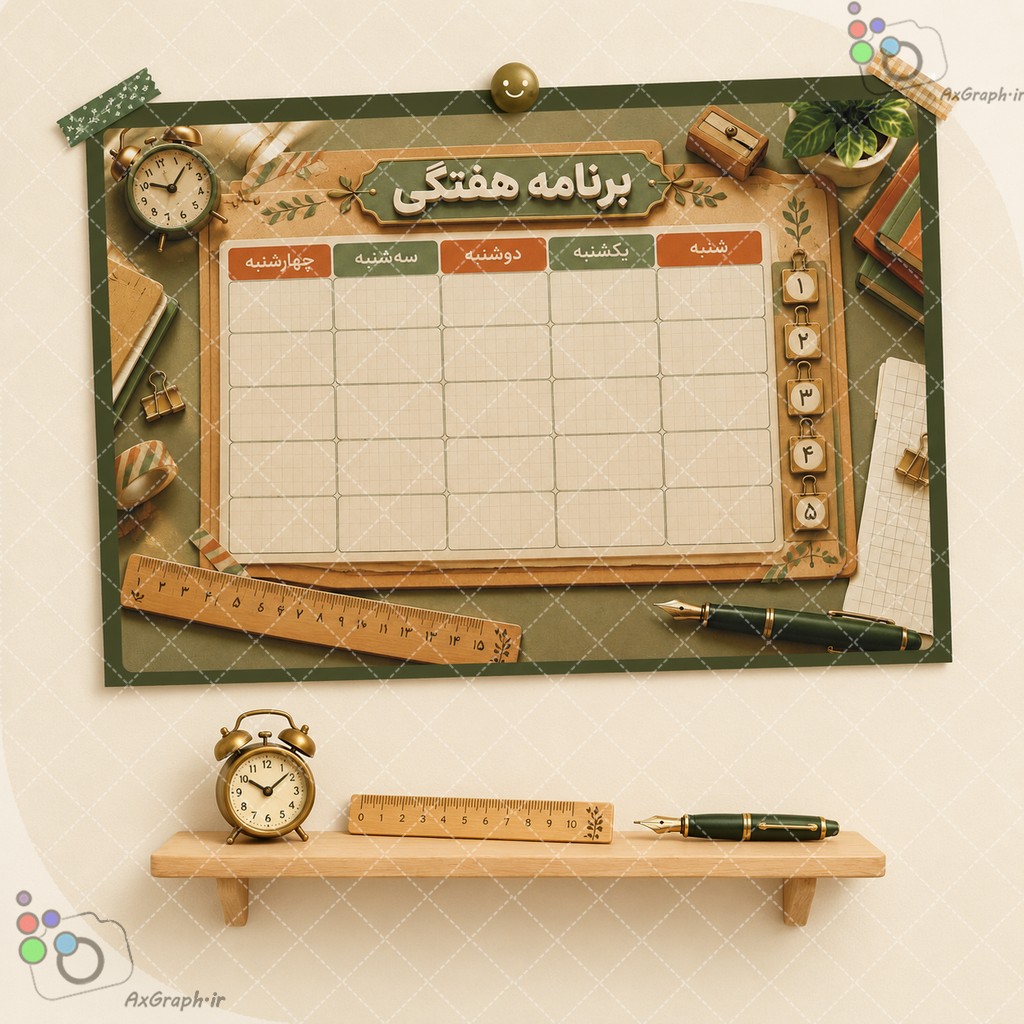 طرح آماده چاپ جدول برنامه هفتگی فانتزی طرح میز مطالعه وینتیج -کد 63004(ویژه عکس گراف)