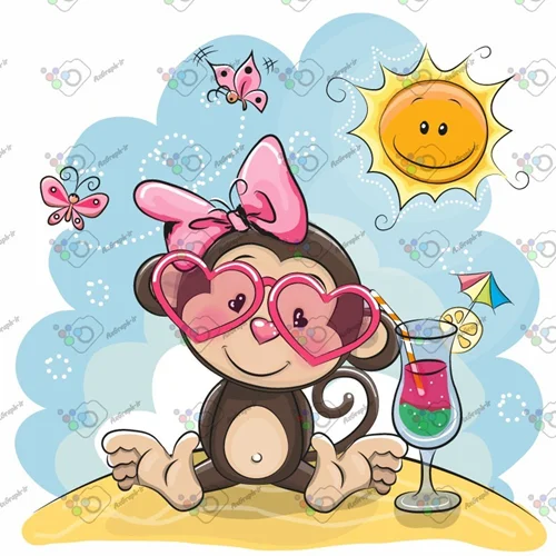 وکتور کارتونی میمون عینکی در روز تابستانی-کد 11461