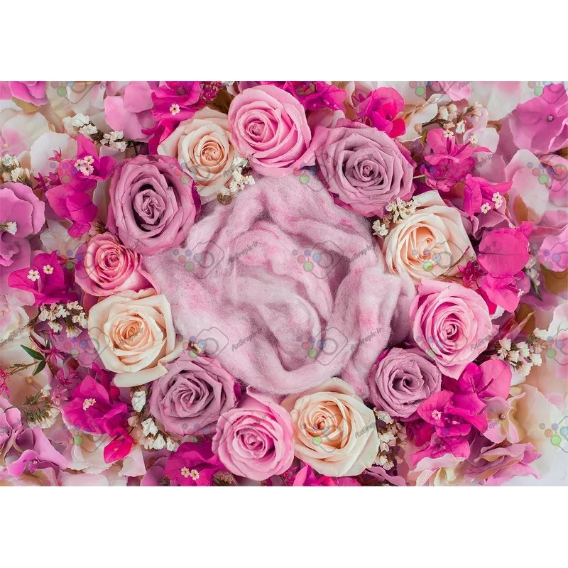 بک دراپ نوزاد سبد گل آرایی با گلهای رز-کد 5517