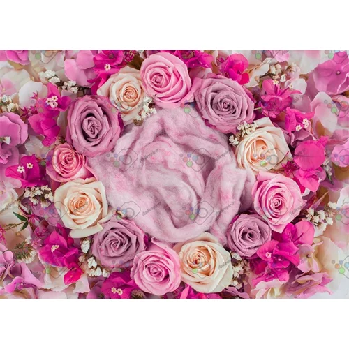 بک دراپ نوزاد سبد گل آرایی با گلهای رز-کد 5517