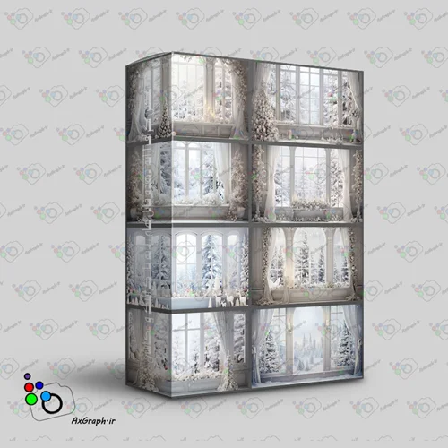 دانلود رایگان مجموعه 30 بک دراپ آتلیه منظره برفی از پشت پنجره تم کریسمس -کد 50029
