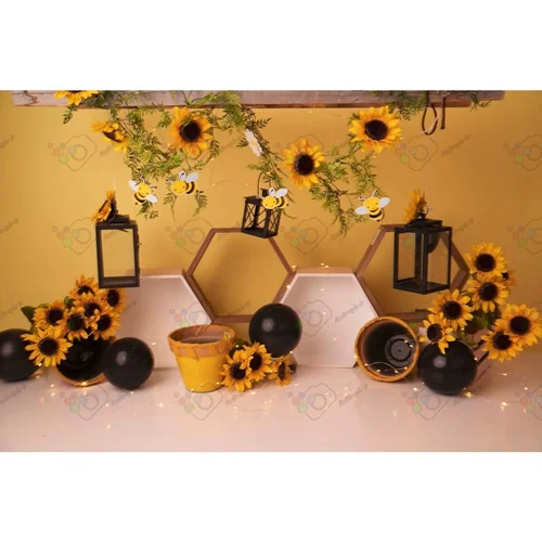 بک دراپ آتلیه گل آفتابگردون و زنبور عسل-کد 34590