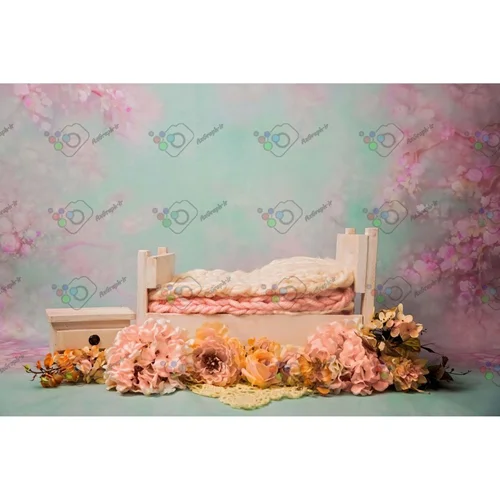 بک دراپ نوزاد تخت خواب چوبی گل آرایی-کد 5761