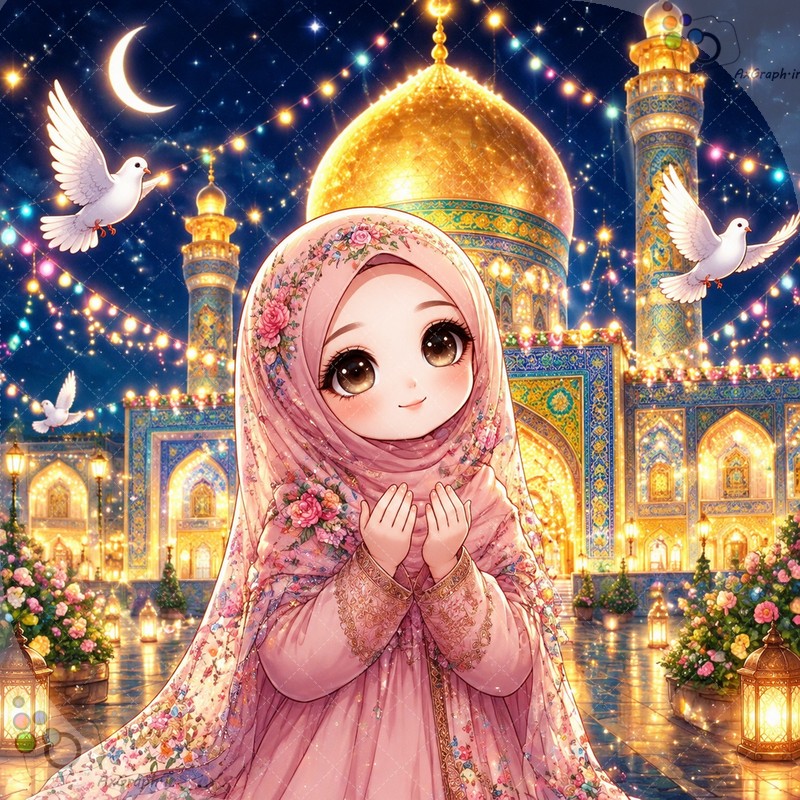 طرح دختربچه باحجاب در حال دعا در صحن حرم مطهر - کد ۴۴۹۶۷ (ویژه عکس گراف)