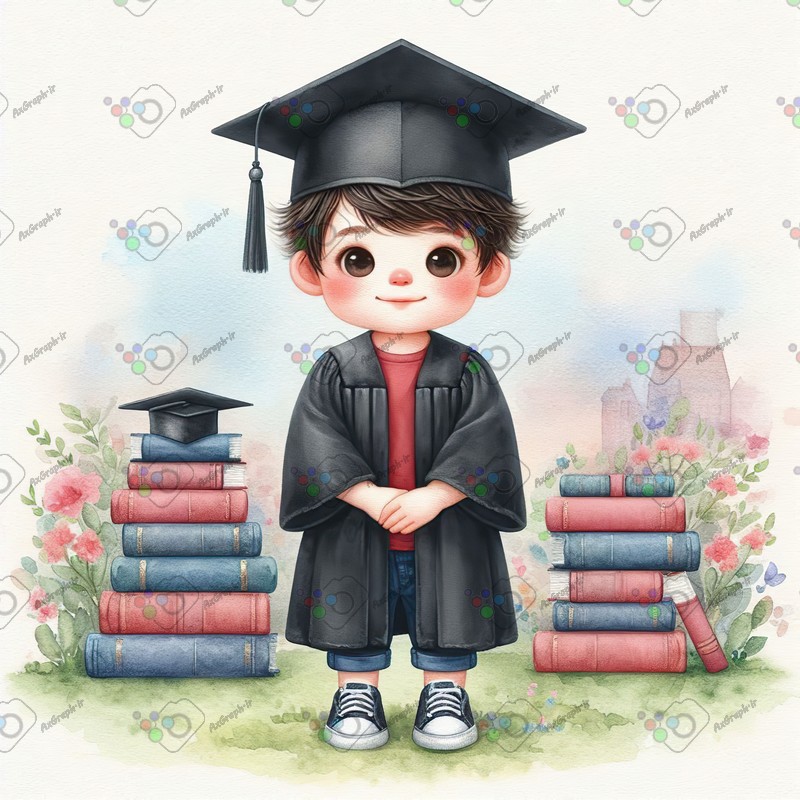 بک گراند کودکانه پسربچه فارغ التحصیل و چند تا کتاب قطور-کد 44454(ویژه عکس گراف)