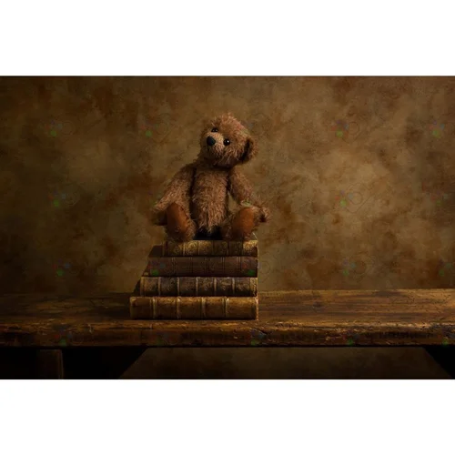 بک دراپ نوزاد کتاب قدیمی و عروسک خرسی روی تاقچه چوبی-کد 5189