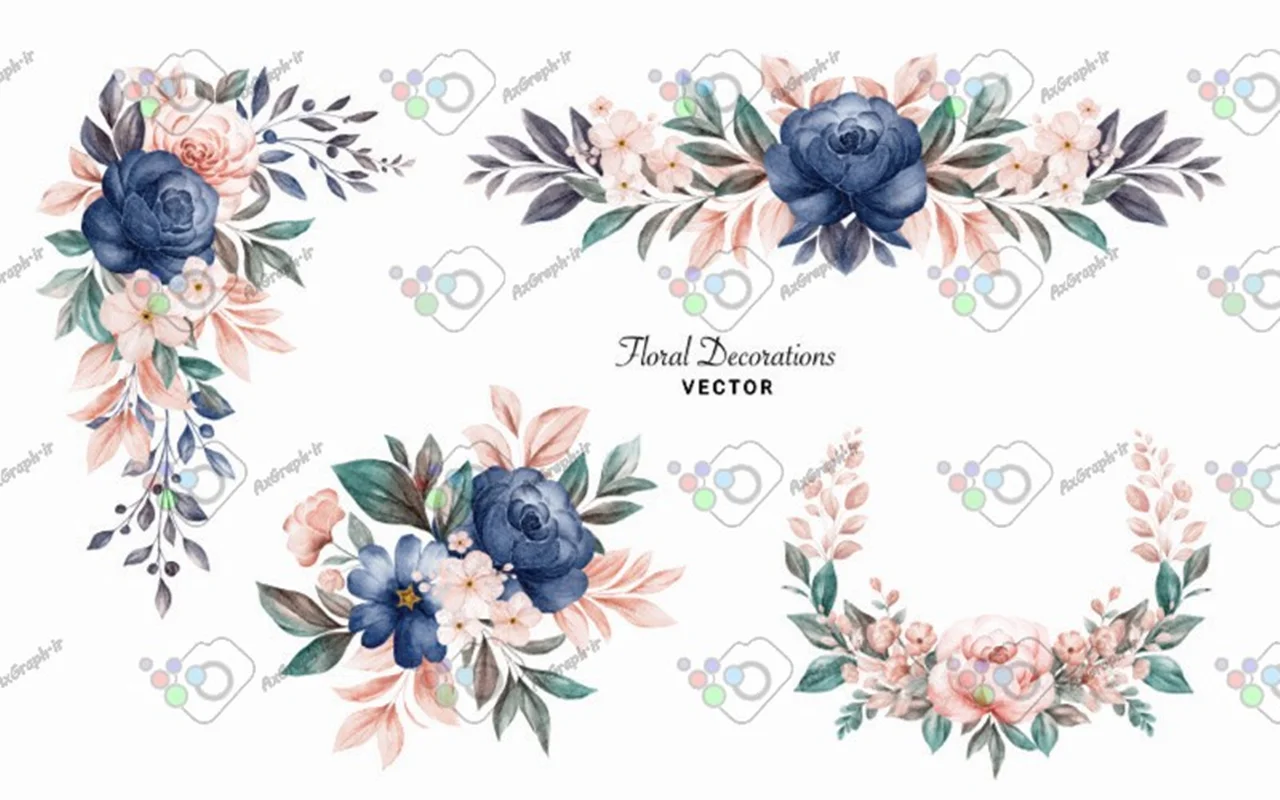 وکتور گل های تزئینی در 4 طرح-کد 11594