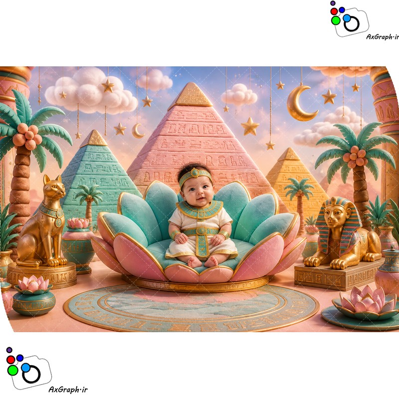 بک دراپ نوزاد مبل لوتوس تم مصر باستان-کد 55530(ویژه عکس گراف)