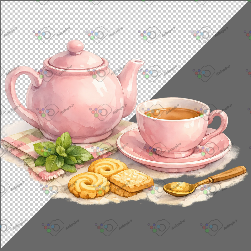 طرح برچسب فنجان چای و قوری و کوکی-کد 70123(ویژه عکس گراف)