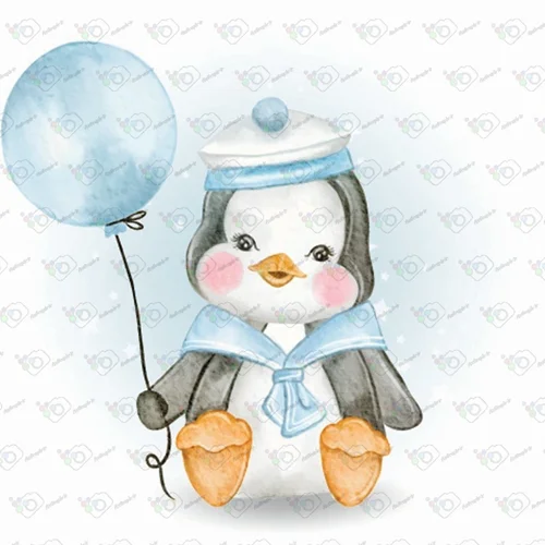 دانلود وکتور کودکانه پنگوئن و بادکنک آبی-کد 10427