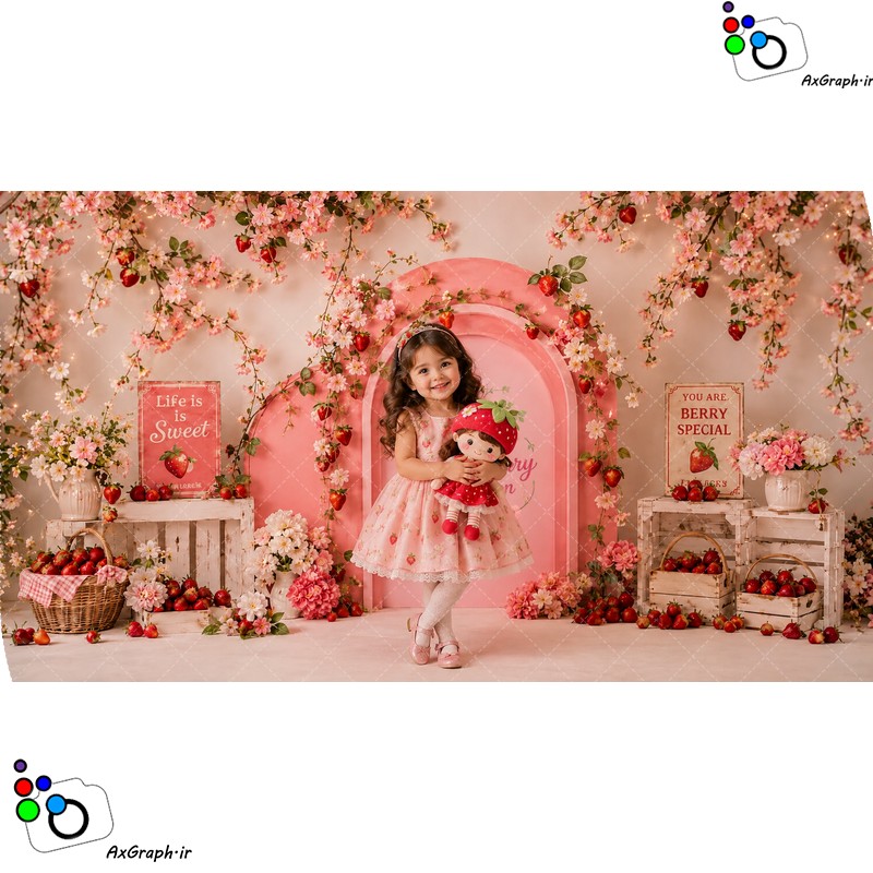 بک دراپ آتلیه تم توت فرنگی -کد 55467(ویژه عکس گراف)