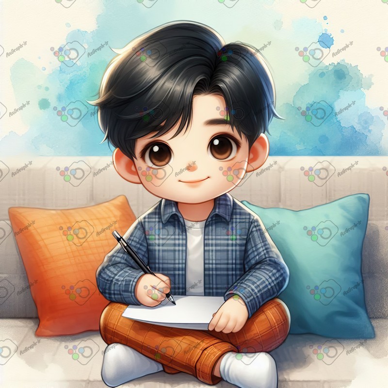 بک گراند کودکانه پسربچه با مزه در حال نوشتن-کد 44429(ویژه عکس گراف)