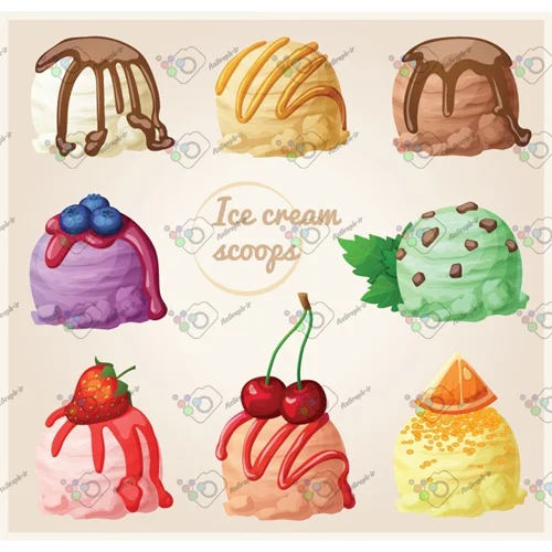 وکتور اسکوپ بستنی میوه ای در 8 طعم-کد 11117