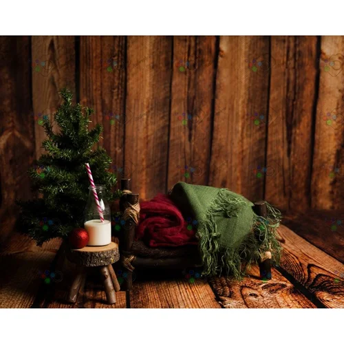 بک دراپ نوزاد تخت خواب و شیشه شیر و درخت کریسمس-کد 5701