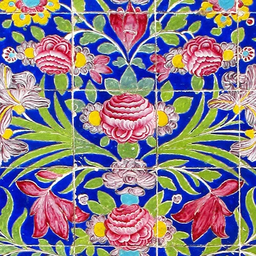 تصویر با کیفیت نمایی از کاشی کاری با نقش گل و گلدان -کد 30058
