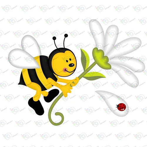دانلود وکتور کارتونی زنبور و شاخه گل-کد 10005