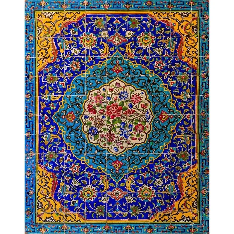 تصویر با کیفیت نمایی از کاشی لعابدار بسیار زیبا با نقوش اسلیمی و ختایی و گلفرنگ -کد 30199