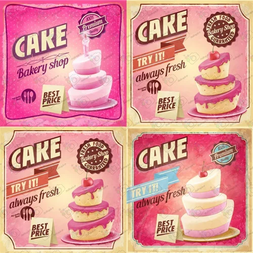دانلود وکتور پوستر شیرینی پزی با طرح کیک سه طبقه در 4 طرح-کد 10357