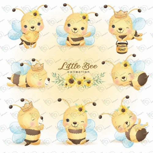 وکتور کودکانه زنبور عسل کوچولو در 8 حالت -کد 10795