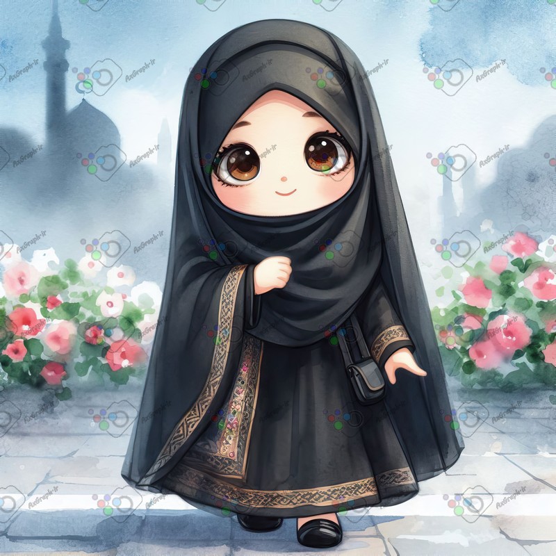 بک گراند کودکانه دختر کوچولوی ناز چادری در پیاده رو-کد 44358(ویژه عکس گراف)