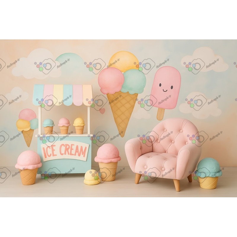 بک دراپ کودک تم بستنی فروش-کد 55441(ویژه عکس گراف)