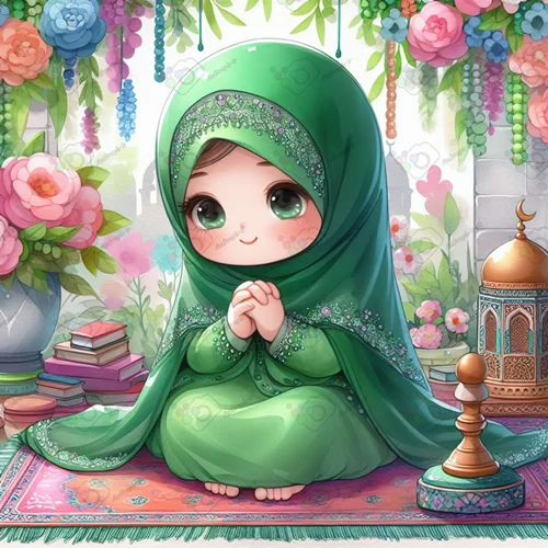 بک گراند کودکانه دختر ناز با حجاب در حال دعا کردن در باغ رویایی-کد 41048(ویژه عکس گراف)