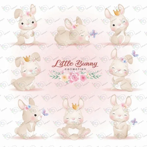 وکتور کودکانه خرگوش های کوچولو در 8 طرح-کد 10775