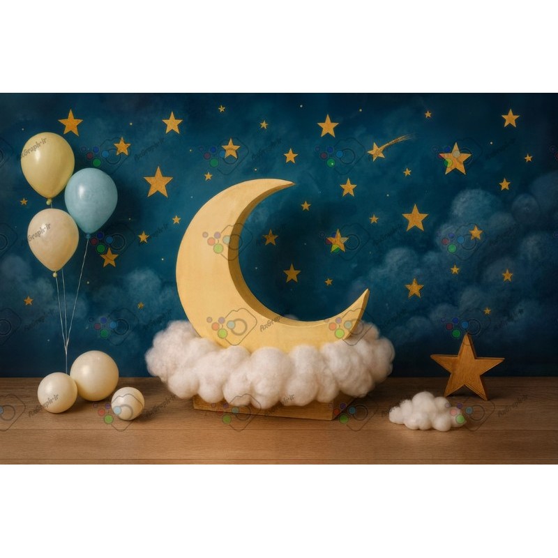 بک دراپ کودک و نوزاد تم ماه و ستاره-کد 55378(ویژه عکس گراف)