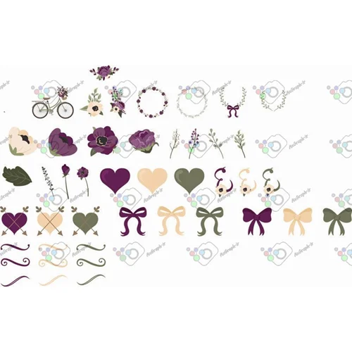 وکتور قلب،گل،دوچرخه،پاپیون-کد 11448