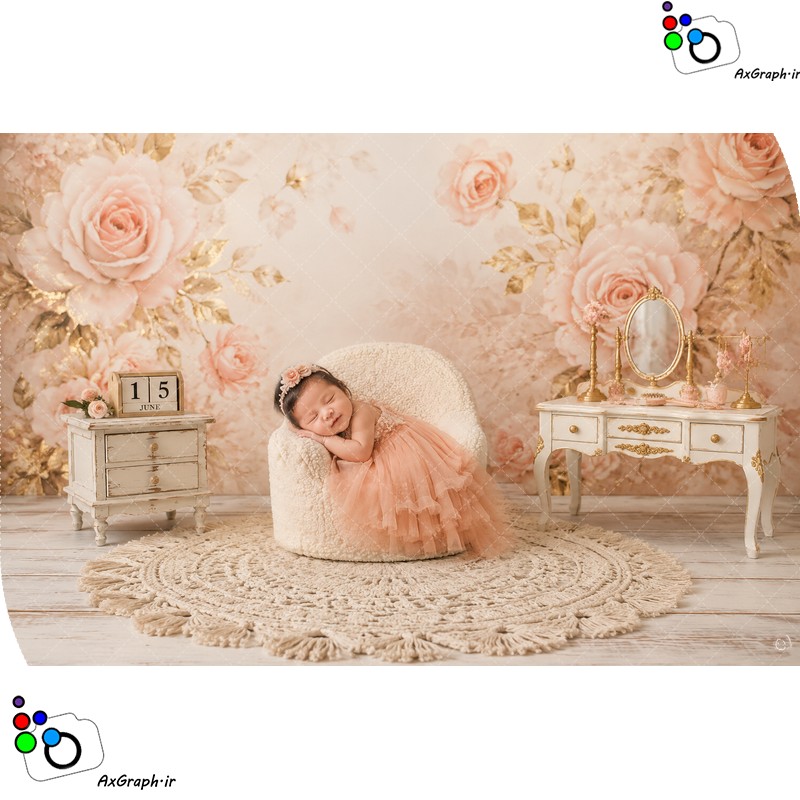 بک دراپ نوزاد مبل و لوازم دخترونه-کد 55500(ویژه عکس گراف)