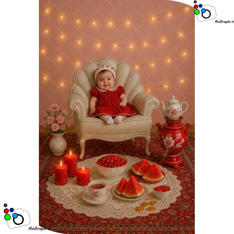 بک دراپ نوزاد مبل صدفی تم یلدا-کد 55465(ویژه عکس گراف)