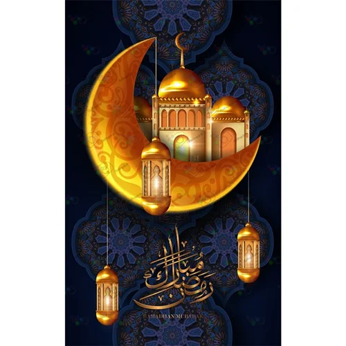 دانلود وکتور ماه مبارک رمضان با طرح مسجد و فانوس و ماه-کد 10275
