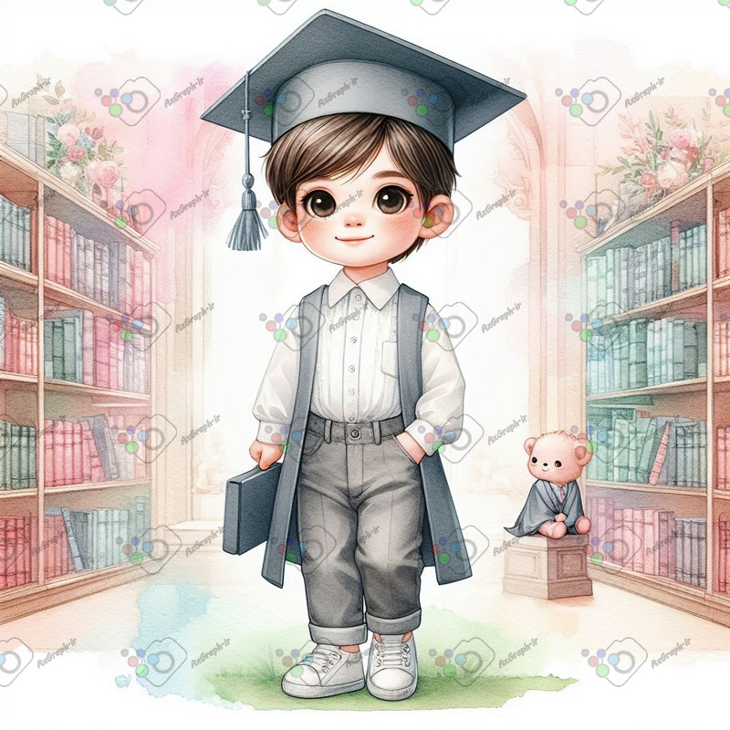 بک گراند کودکانه پسر فارغ التحصیل در کتابخانه-کد 44461(ویژه عکس گراف)