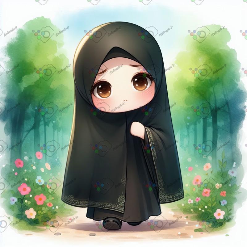 بک گراند کودکانه دختر کوچولوی ناز چادری با صورت غمگین در حال راه رفتن-کد 44353(ویژه عکس گراف)