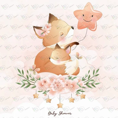 وکتور کودکانه روباه مامان و بچه ش با ستاره طلایی-کد 10816