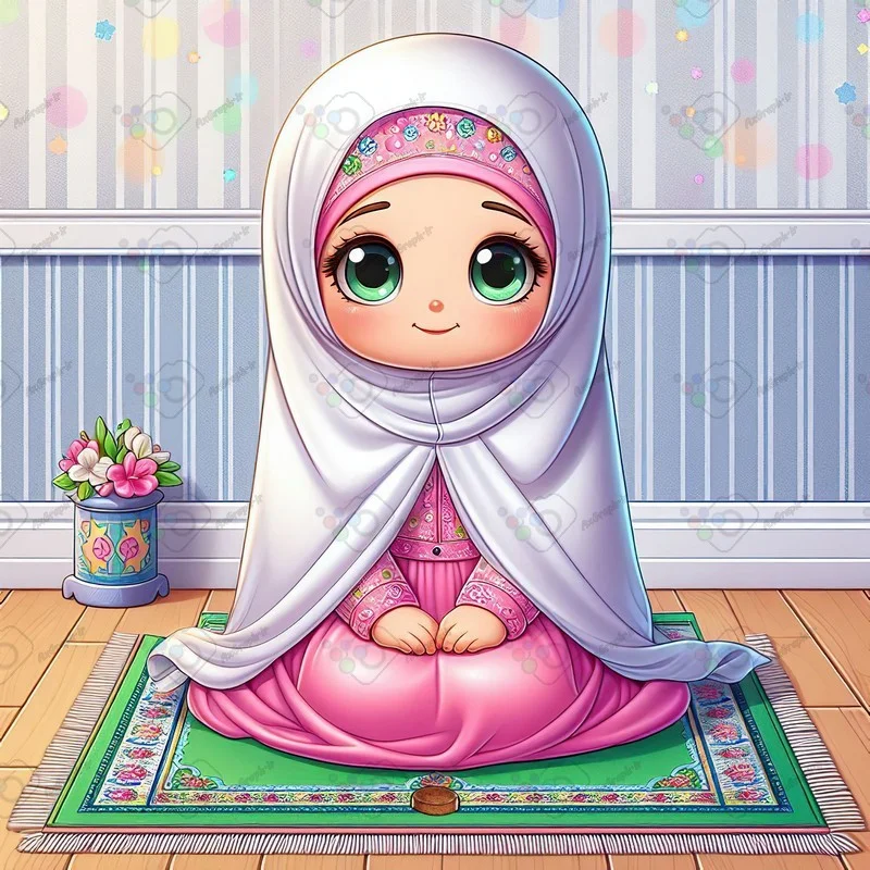 بک گراند کودکانه دختر کوچولوی ناز با چادر سپید نشسته روی سجاده-کد 44053(ویژه عکس گراف)