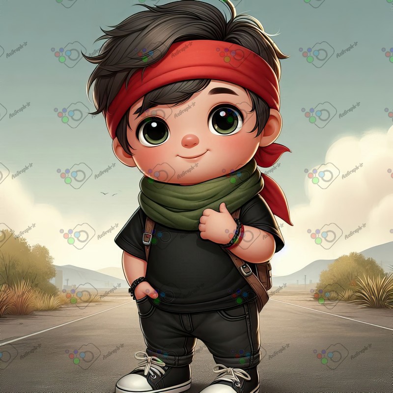 بک گراند کودکانه پسر بچه با لباس مشکی و شال و سربند-کد 44361(ویژه عکس گراف)