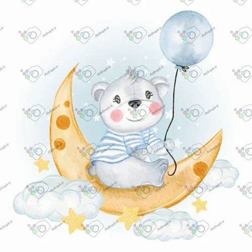 وکتور کودکانه خرسی خاکستری نشسته روی ماه-کد 11105