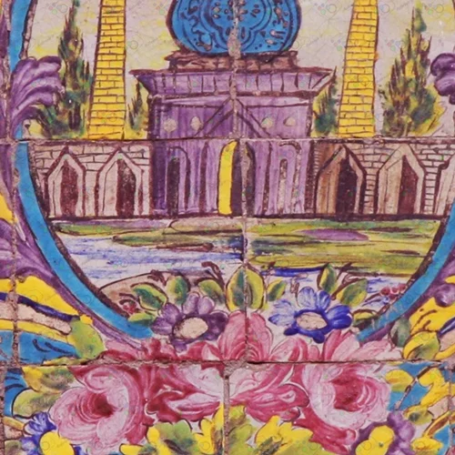 تصویر با کیفیت بخشی از کاشیکاری کاخ گلستان طرح طاووس و گلفرنگ -کد 30006