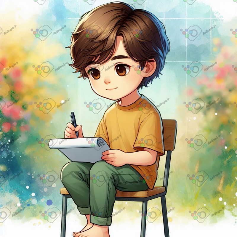بک گراند کودکانه پسربچه در حال نوشتن-کد 44472(ویژه عکس گراف)