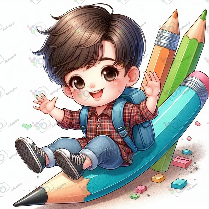 بک گراند کودکانه پسربچه ناز دانش آموز در حال سر خوردن روی مداد-کد 43443(ویژه عکس گراف)