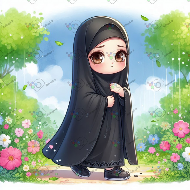 بک گراند کودکانه دختر کوچولوی ناز چادری با صورت ناراحت در حال رفتن -کد 44352(ویژه عکس گراف)