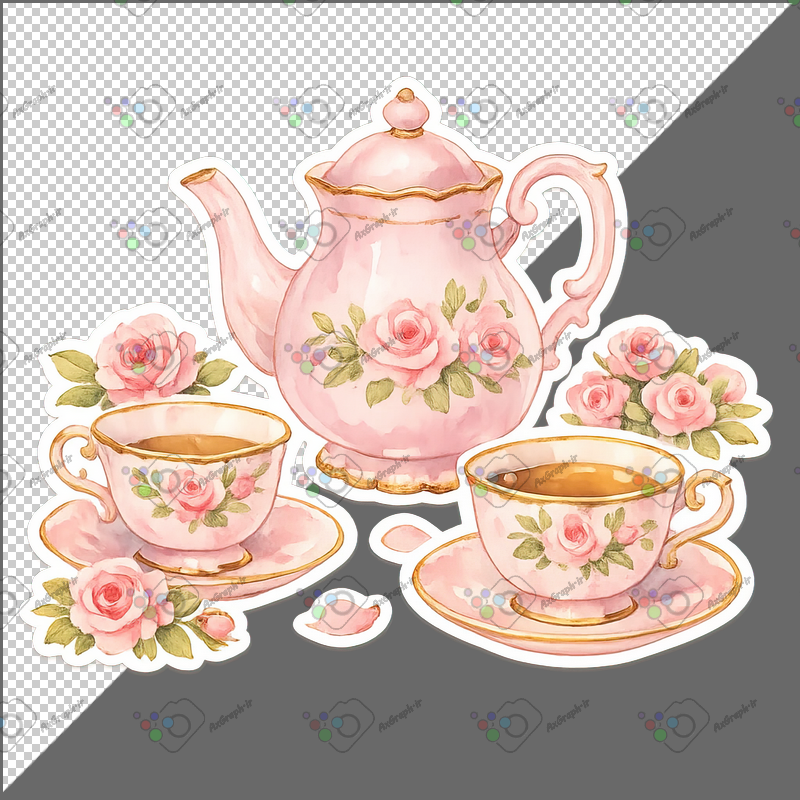 طرح برچسب سرویس چای خوری گل رز-کد 70125(ویژه عکس گراف)