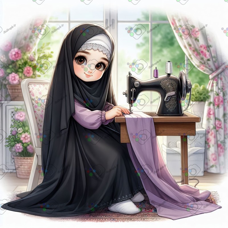 بک گراند کودکانه دختر ناز با حجاب در حال خیاطی-کد 44492(ویژه عکس گراف)