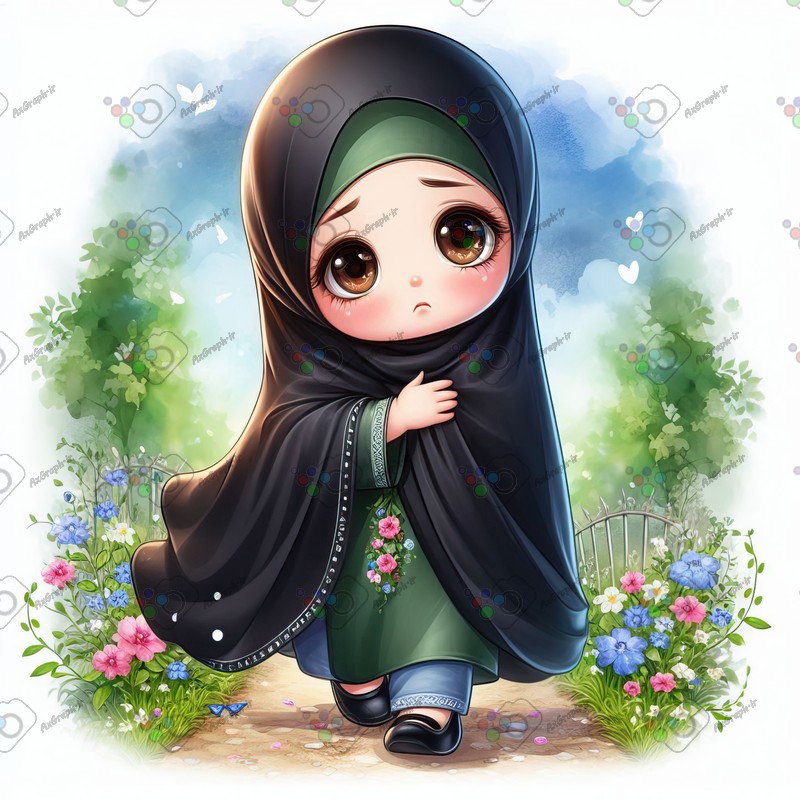 بک گراند کودکانه دختر کوچولوی ناز چادری با چهره غمگین در حال عبور-کد 44344(ویژه عکس گراف)