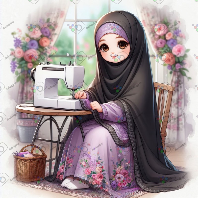 بک گراند کودکانه دختر ناز با حجاب در حال خیاطی-کد 44491(ویژه عکس گراف)