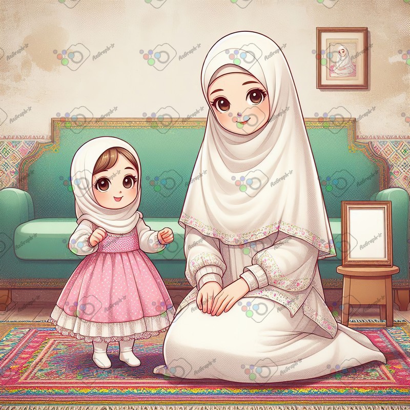 بک گراند کودکانه دختر کوچولو با حجاب کنار مامانش-کد 44460(ویژه عکس گراف)