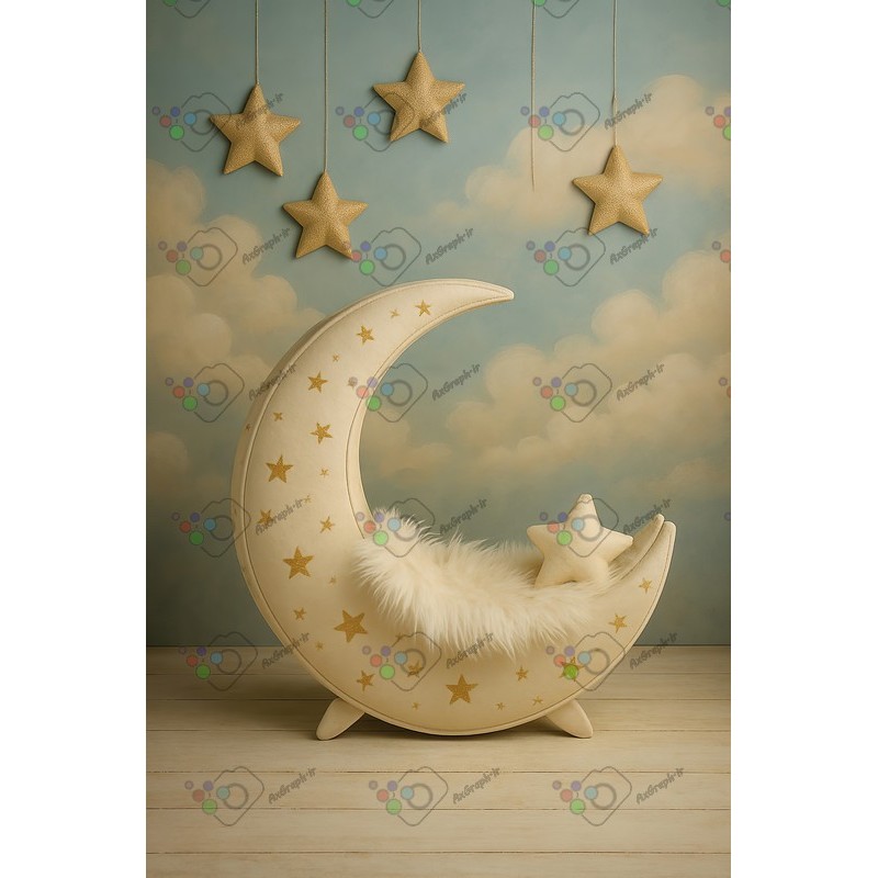 بک دراپ کودک و نوزاد تم ماه پر ستاره-کد 55424(ویژه عکس گراف)