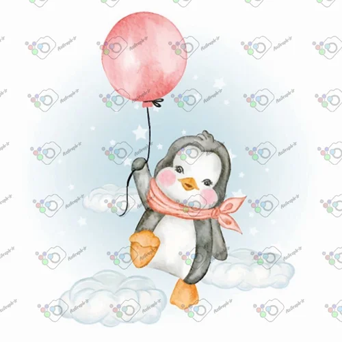 وکتور کودکانه پنگوئن و بادکنک-کد 11104