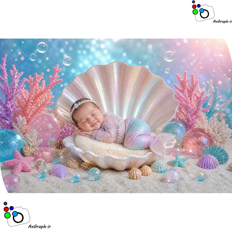 بک دراپ نوزاد صدف در اعماق اقیانوس-کد 55506(ویژه عکس گراف)